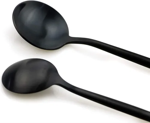 Miniatura 5 de JASHII Juego de 20 cubiertos de acero inoxidable 304 negro mate para el hogar, juego de vajilla de cocina con cuchillo/tenedor/cuchara servicio