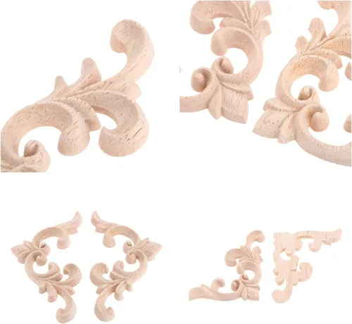 Miniatura 3 de MUXSAM Apliques decorativos de madera, 2 pares de flores talladas de madera sin pintar para armarios, cofres, espejos, cajas, puertas, paredes