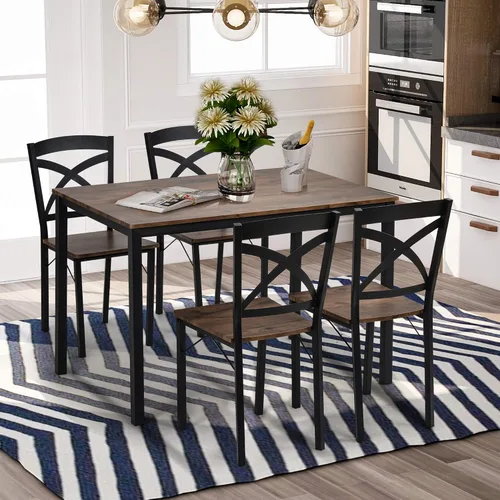 Miniatura 19 de Moderno juego de comedor de 5 piezas con encimera y altura de barra, mesa de comedor y 4 sillas, adecuado para comedor, cocina, bar (beige @A ~)