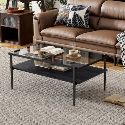 Miniatura 12 de IANIYA Mesa de centro de vidrio templado para decoración moderna de sala de estar, fácil de limpiar con bordes redondeados seguros y diseño