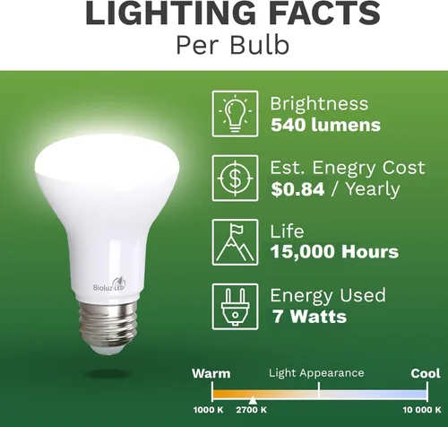 Miniatura 5 de Bioluz LED Paquete de 4 Bombillas LED BR20 Luz de Inundación Interior R20 Regulables Alto CRI 2700K Blanco Cálido, Equivalente a 50 Vatios Usa 7W