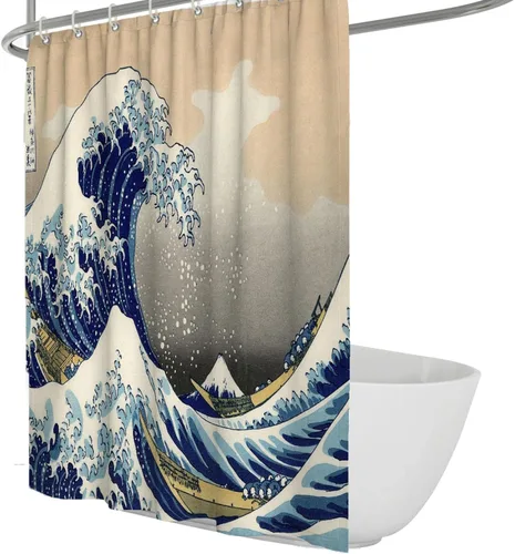 Cortina de ducha con estampado de pintura impresionista, estilo japonés, Hokusai, The Great Wave Off Kanagawa, cortinas de ducha para baño, calidad