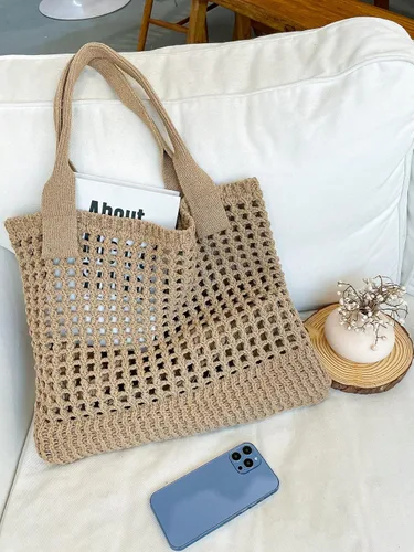 Miniatura 33 de ENBEI Bolsa de playa para mujer, diseño hueco de punto de ganchillo, elegante para la playa, viajes y uso diario