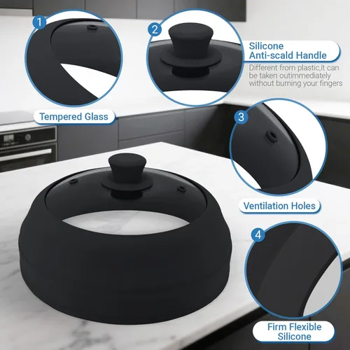 Miniatura 4 de Cubierta de vidrio para microondas, cubierta plegable de microondas de 10.5 pulgadas para vidrio de alimentos, tapa de silicona ventilada