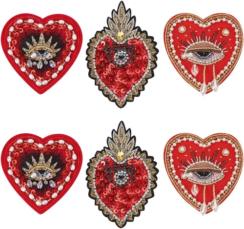 Miniatura 8 de INFUNLY Parches de cuentas de diamantes de imitación de corazón para Halloween, decoraciones rojas de 3 estilos, hechos a mano, parches de cristal