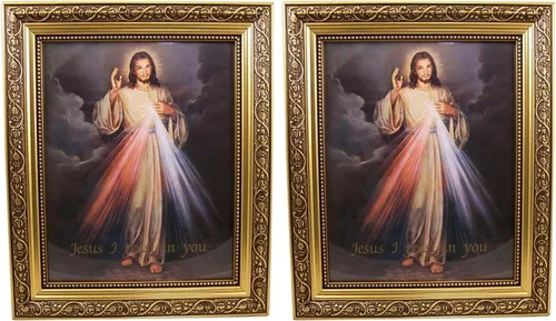 Miniatura 3 de Gerffert Impresión de la Divina Misericordia Jesucristo en marco de acabado dorado de 13 pulgadas