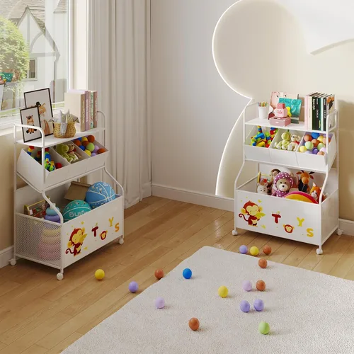 Miniatura 4 de BBLIKE Organizador de Almacenamiento de Juguetes con Ruedas - Caja de Juguetes Grande de 3 Niveles para Niños, Caja de Juguetes con Almacenamiento