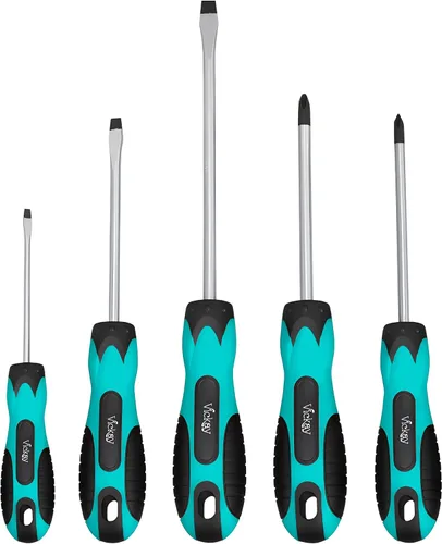 Vickay Juego de destornilladores magnéticos, 5 destornilladores ranurados y Phillips con mango ergonómico cómodo antideslizante, puntas magnéticas