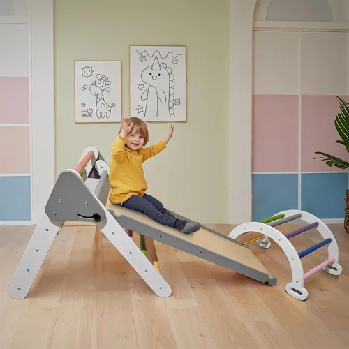 Miniatura 3 de Pikler - Juego de escalada triangular para niños pequeños 7 en 1, juego de escalador de interior de arco iris, plegable, juguete de escalada