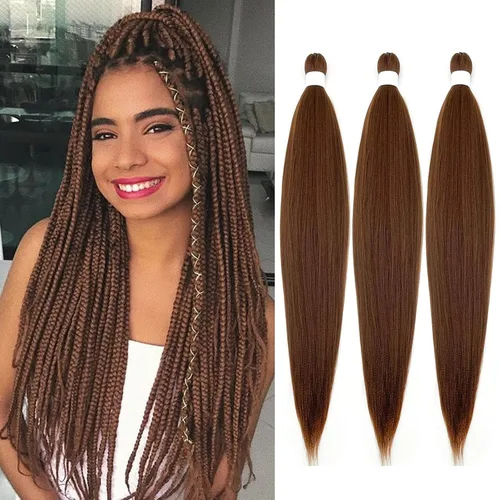 Miniatura 35 de Extensiones de cabello trenzado preestiradas para mujer, trenzas de caja, suave, sintético, sin nudos, textura Yaki, ajuste de agua caliente