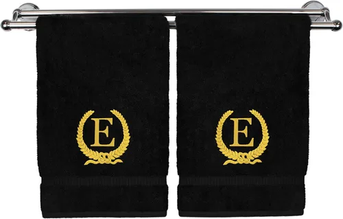 Miniatura 155 de Toalla de mano con monograma, regalo personalizado, 16 x 30 pulgadas, diseño de corona dorada bordada con letra blanca en toalla negra, extra
