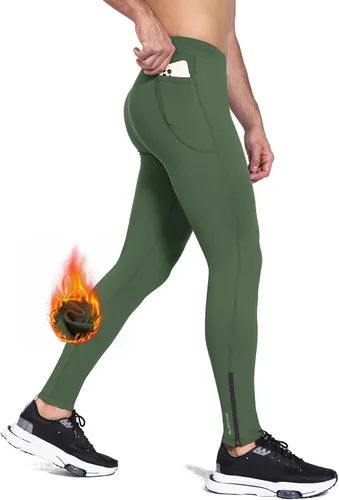 BALEAF Mallas de forro polar para hombre, pantalones térmicos de ciclismo, resistentes al agua, con cremallera, bolsillos, para invierno, cálido,