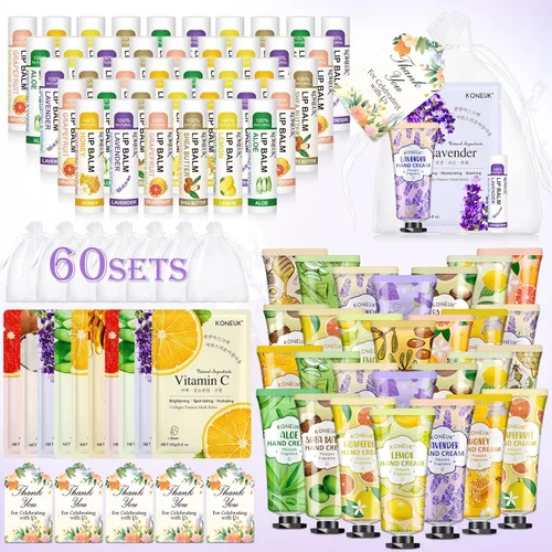 Miniatura 9 de Paquete de 30 mascarillas faciales a granel, juegos de crema de manos a granel y bálsamo labial a granel, rellenos de calcetines para mujeres