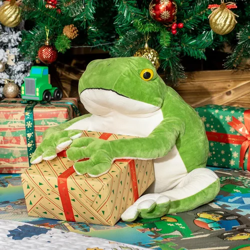 Miniatura 2 de BRINJOY Rana gigante de peluche, rana verde de felpa grande de 28 pulgadas con imán, calcomanías de Navidad, rana realista de peluche grande