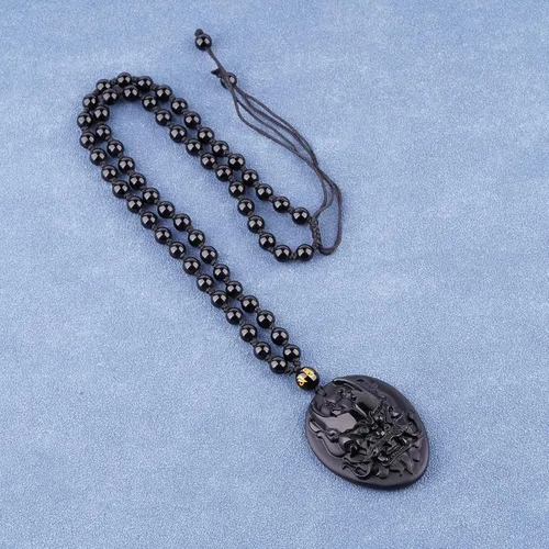 Miniatura 3 de ASGIFT Collar de la suerte de obsidiana, dije de protección de amuleto de piedra de poder con cadena de cuentas ajustable, cristal curativo, regalo