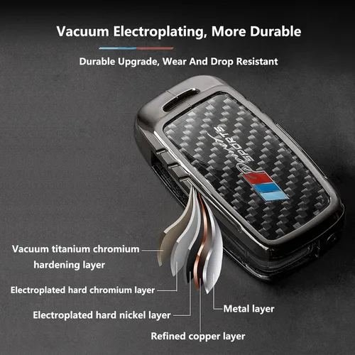 Miniatura 84 de Funda para llavero BMW con llavero, fibra de carbono real, protección de aleación de zinc, compatible con BMW 1 3 4 5 6 7 Series X1 X3 X4 M5 M6 GT3