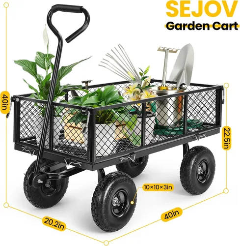 Miniatura 16 de Carrito de jardín, carrito de jardín de acero de malla de servicio pesado de 880 libras de capacidad con lados removibles para convertir
