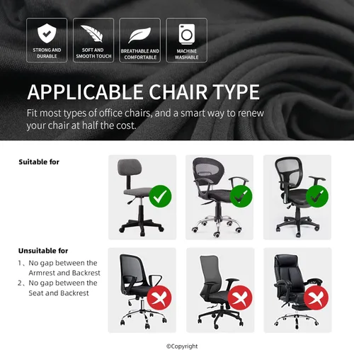 Miniatura 7 de Fundas elásticas para asiento de silla de oficina de escritorio - Funda universal de spandex para silla de computadora - Fundas removibles lavables