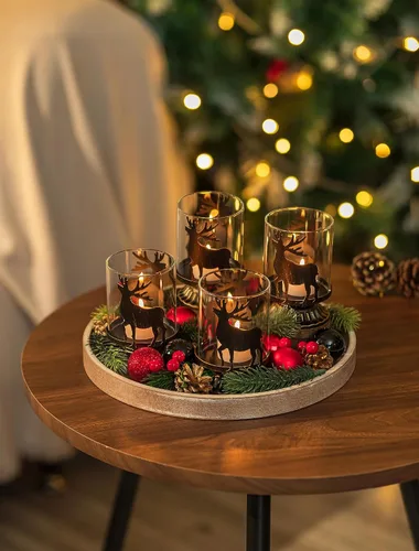Miniatura 9 de Hanobe Bandeja Decorativa para Mesa de Café: Bandeja Redonda de Madera Lavada en Blanco, Bandejas Rústicas de Madera Circulares, Centro de Mesa