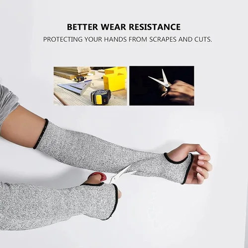 Miniatura 7 de Cut Resistant Sleeves Level 5 Arm Protection Sleeve with Thumb Slot Grey Gardening Sleeves for Women Men 14.0 in(1 par)-gris