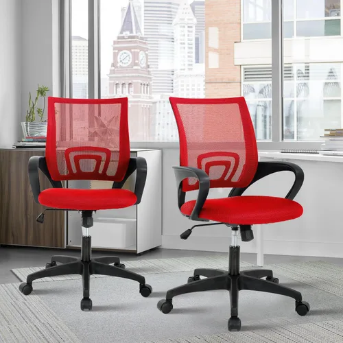 Miniatura 10 de Silla de oficina de malla, silla de escritorio con respaldo medio, silla de oficina ergonómica con ruedas y soporte lumbar, sillas de oficina Negro