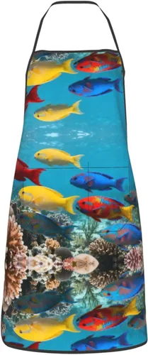 Miniatura 10 de Colorful Stars Delantal con bolsillos, delantales resistentes a las gotas de agua para mujeres y hombres, delantal ideal para uso doméstico