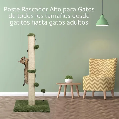 Miniatura 5 de MECOOL Poste Rascador para Gatos de 34" de Alto Premium Basics Rascador de Gatitos Postes Rascadores de Sisal con Bola Colgante para Gatos de Verde