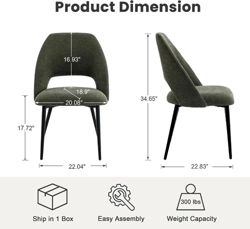 Miniatura 2 de Rowill Juego de 2 sillas de comedor tapizadas de mediados de siglo, modernas sillas de comedor, sillas de cocina, sillas decorativas con patas