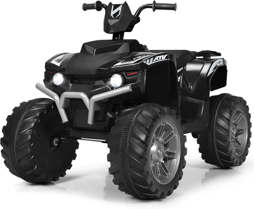 Cuatrimoto para paseo Costzon para niños, vehículo eléctrico con batería de 12 V, luces LED, velocidad alta y baja, claxon, música, USB, neumáticos