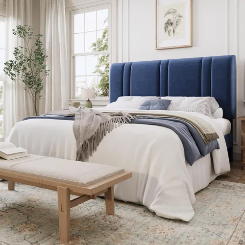 Miniatura 11 de SHA CERLIN Base de cama de plataforma de tamaño completo, cama tapizada de terciopelo con cabecera ajustable, diseño capitoné de canal vertical
