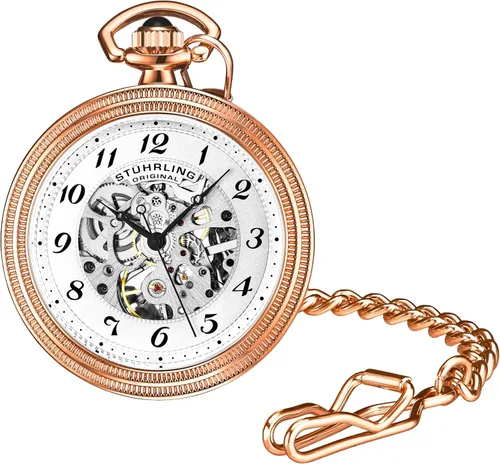 Miniatura 9 de Stuhrling Original Reloj de bolsillo para hombre de acero inoxidable analógico esqueleto reloj mano viento mecánico movimiento mecánico cadena
