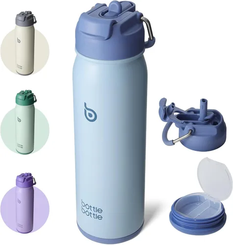 BOTTLE BOTTLE Botella de agua de 24 onzas aislada, botella de agua deportiva de acero inoxidable con popote y tapa ajustable Organizador diario de