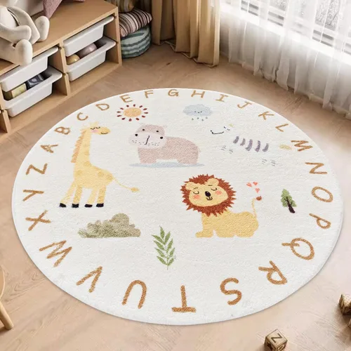 Miniatura 11 de Poowe Blue Fantasy - Alfombra circular esponjosa, lavable, alfombra para habitación de niños, antideslizante, para interiores, entrada, 31.5