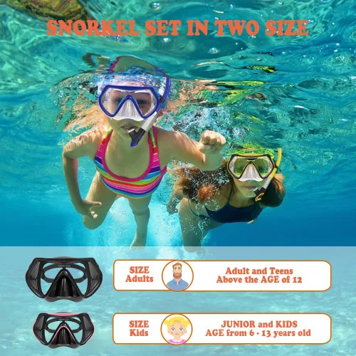 Miniatura 2 de WACOOL Paquete de snorkel para adultos, máscara de buceo de vidrio recubierto antivaho con pieza de boca de silicona, válvula de purga y protector