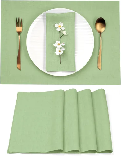 Miniatura 23 de Classic Linen™ by D'Moksha - Juego de 4 manteles individuales naturales, 14 x 19 pulgadas, lino 100% puro, lavables a máquina, verano