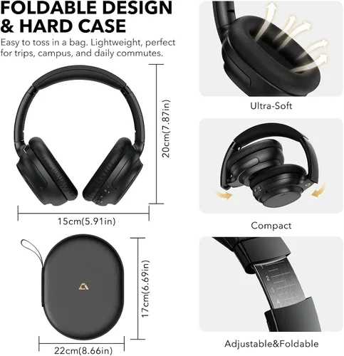 Miniatura 8 de 1Mii E700 Auriculares con cancelación de ruido Bluetooth inalámbrico de alta resolución LDAC, negro Hybrid ANC, 75H Battery, Deep Bass