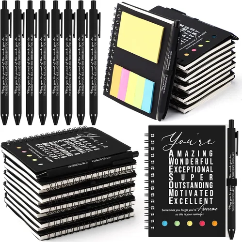 Jetec 20 piezas/10 juegos de regalo para profesores, cuaderno motivacional en espiral con notas adhesivas, bolígrafo a granel, diarios inspiradores