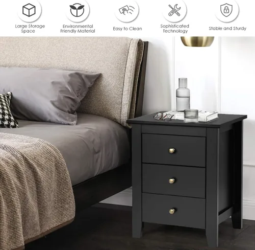 Miniatura 7 de Mesita de noche, mesita de noche con 3 cajones de almacenamiento, mesa auxiliar vintage para dormitorio, espacios pequeños, mesita de noche