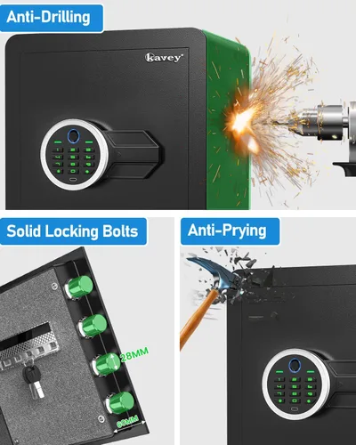 Miniatura 9 de Kavey 2.0 Caja de Seguridad Biométrica con Lector de Huellas Dactilar, Caja de Seguridad para el Hogar con Sistema de Alarma Dual, Caja de Seguridad