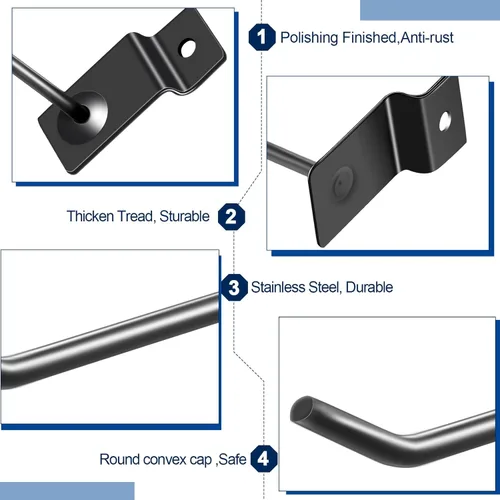 Miniatura 3 de Moxweyeni Paquete de 100 ganchos para paneles de pizarra, accesorios de clavijas resistentes para colgar, soportes de metal para garaje, tienda Negro