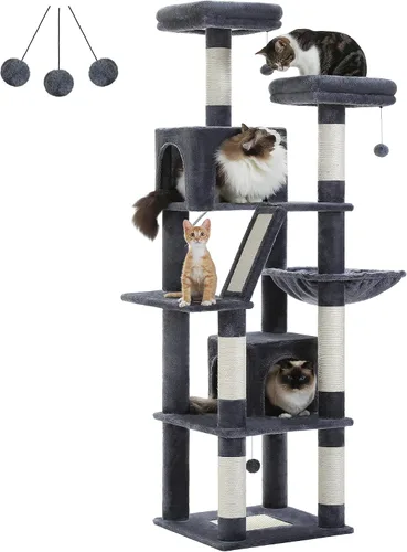 Miniatura 8 de PAWZ Road Árbol para gatos, torre para gatos de 60 pulgadas con condominios dobles, perca espaciosa, cesta acogedora y postes rascadores cubiertos