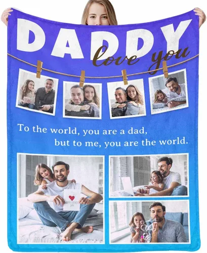 Miniatura 15 de Artsadd Manta personalizada con foto, mantas personalizadas para papá y abuelo, regalos del Día del Padre, manta conmemorativa para la familia