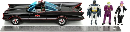 Miniatura 10 de Toy Cars DC Comics Serie de TV clásica 1:24 Batman Batmobile - Coche fundido a presión y figuras de Batman, Robin, Pingüino y el Joker de 2.75