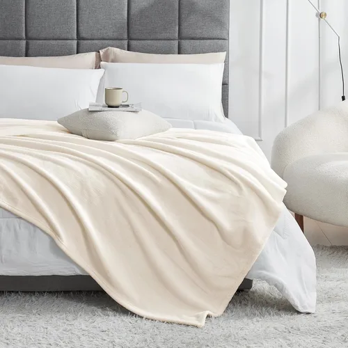Miniatura 3 de Hansleep Manta de forro polar para sofá beige, súper suave manta de franela esponjosa y acogedora para todas las estaciones, beige, manta de 50x60