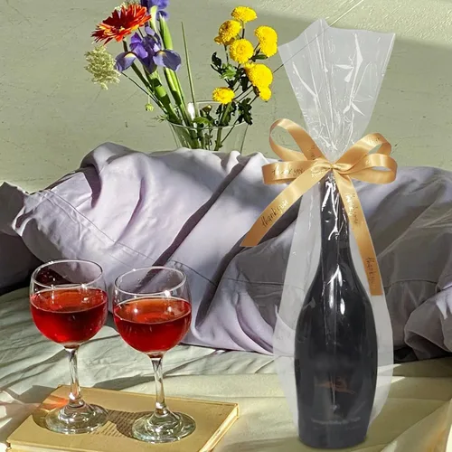 Miniatura 7 de Morepack Bolsas de regalo transparentes para botellas de vino, 100 bolsas de celofán de fondo plano de 8 x 16 pulgadas + 4 pulgadas
