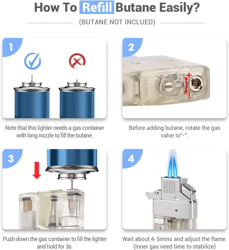 Miniatura 8 de Coldown Encendedor de butano, encendedor de gas resistente al viento con llama de chorro de doble antorcha ajustable y recargable de combustible