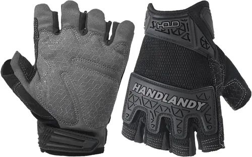 Miniatura 18 de HANDLANDY Guantes tácticos de impacto sin dedos para hombre, guantes de trabajo con agarre acolchado de medio dedo, guantes de conductor de Verde