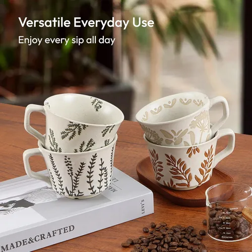 Miniatura 8 de Taza de café de cerámica, taza de té única y novedosa de 12 onzas con asa, taza de gres para té, moca, latte, capuchino, expreso