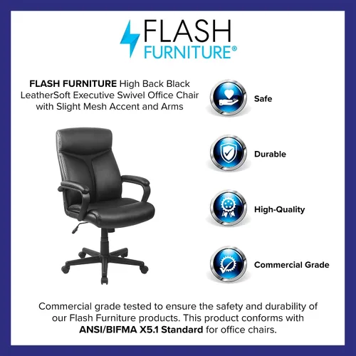Miniatura 4 de Flash Furniture Raya - Silla de oficina giratoria ejecutiva de LeatherSoft con respaldo alto y brazos de malla ligera