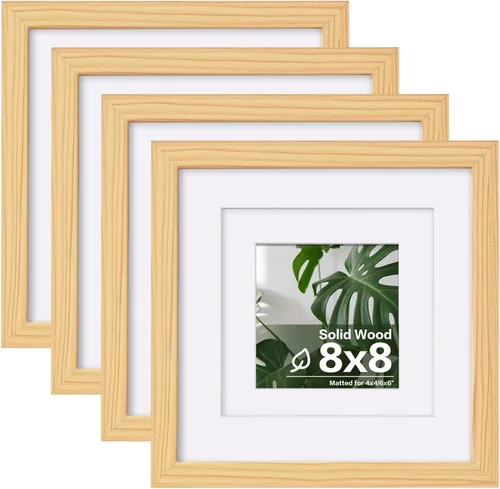 Miniatura 90 de Egofine Juego de 4 portarretratos de 4 x 6, hechos de madera maciza cubierta de plexiglás de 3 x 4.5 pulgadas y 3.5 x 5 pulgadas con paspartú o de 4